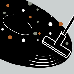 Infographic showing the final stage of the record cleaning service with dirt vacuumed up leaving a clean surface